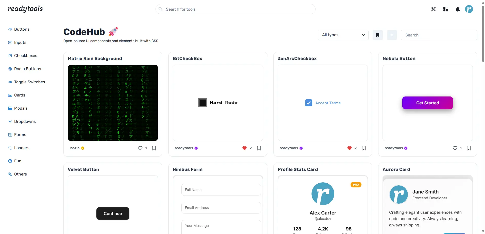 Vorschau auf CodeHub HTML UI Snippet Plattform